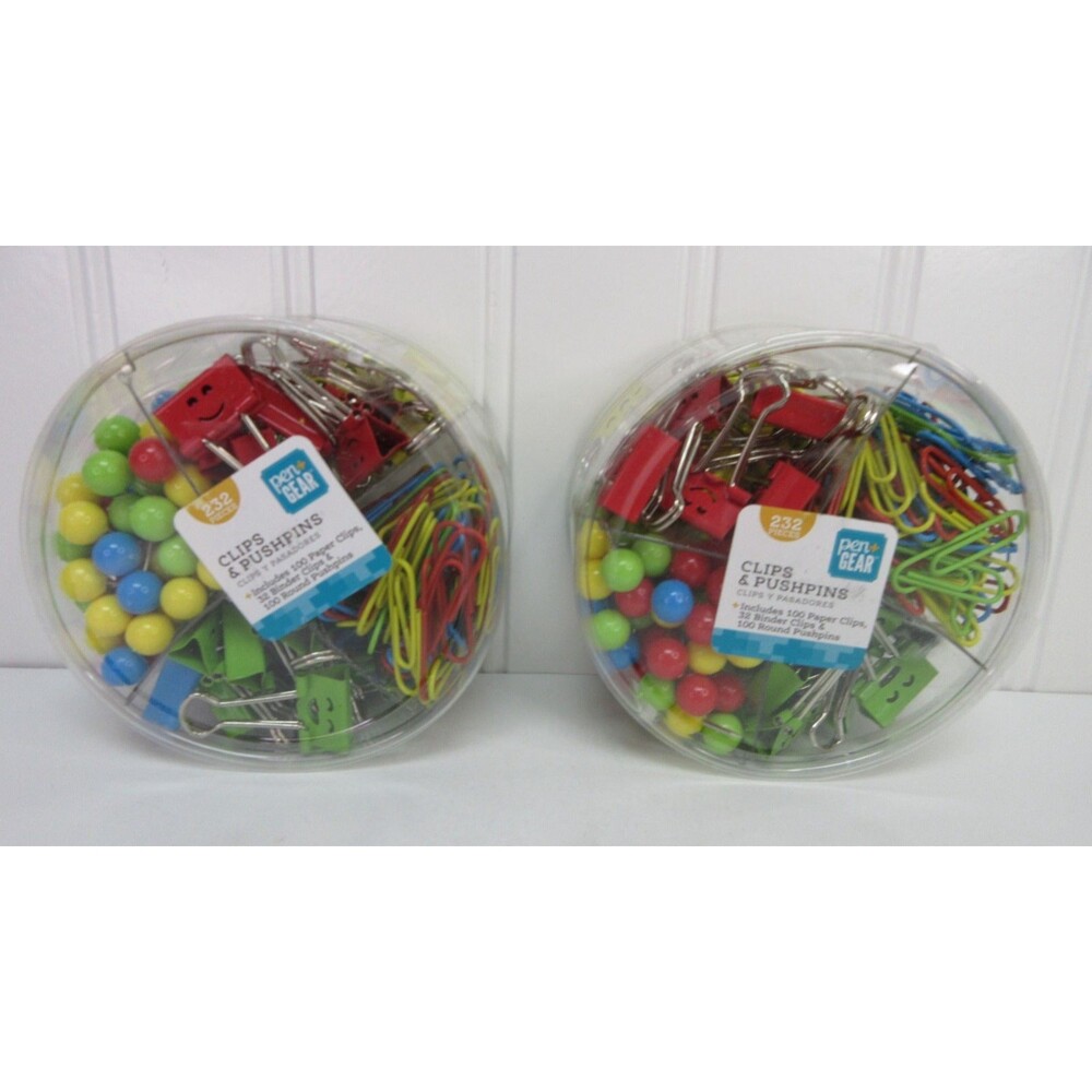 Lot of 2 Binder Paper Clips & Pushpins Set 232 ct ea Red Blue Green Yellow New
